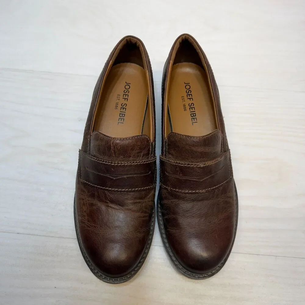 Josef Seibel Sienna 96 Penny Loafer Women's Size 7.5 Brown Leather Slip On Shoes
